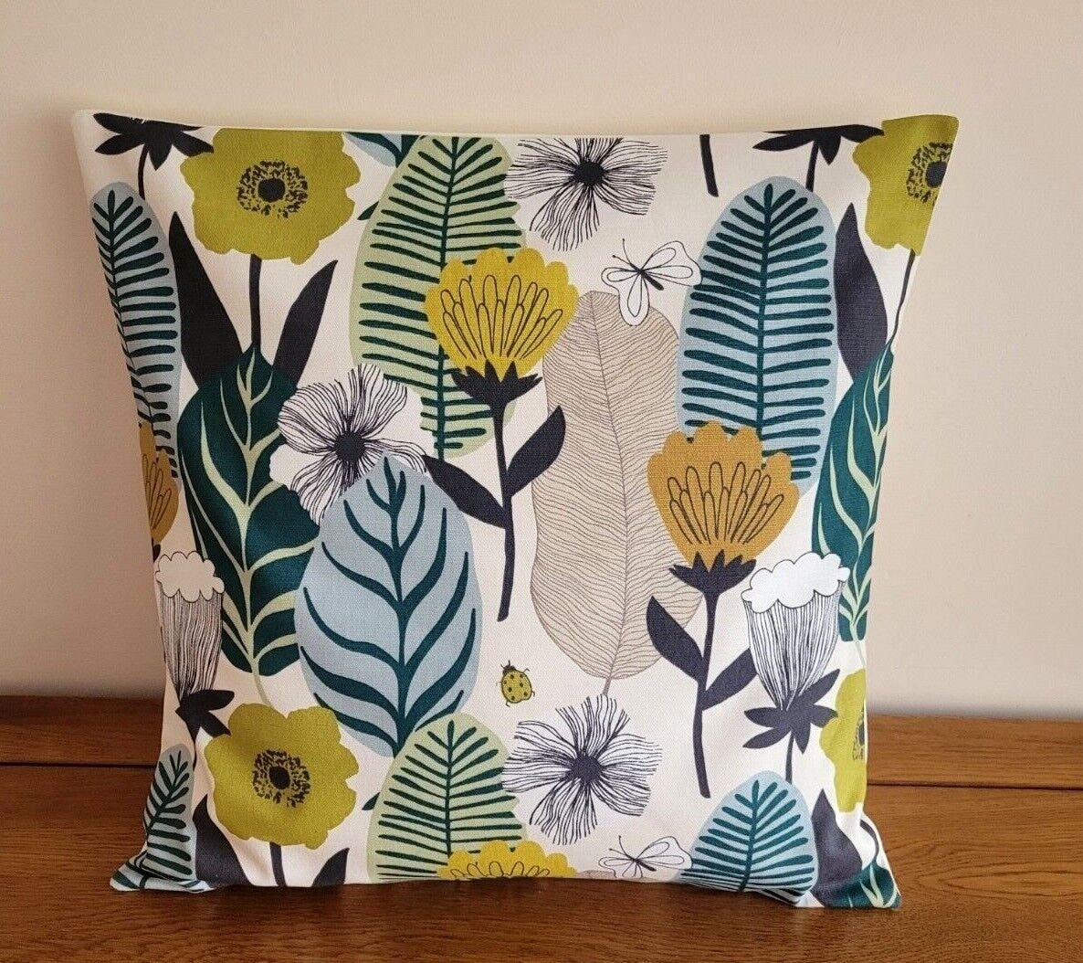 Cushion Cover Blooma Floral Spruce Green Design 10" 12" 14" 16" 17" 18" 20" 22" 24" 26" Handmade 100% Cotton - CushionCoverAndDecor