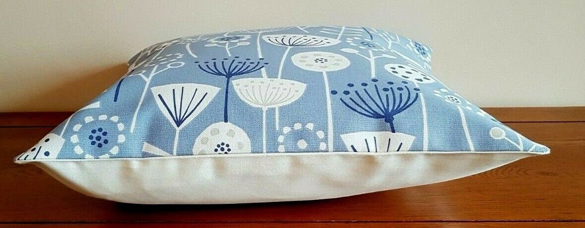 Cushion Cover Blue 10" 12" 14" 16" 17" 18" 20" 22" 24" 26" Fryetts Bergen Scandinavian Floral Design 100% Cotton Handmade - CushionCoverAndDecor