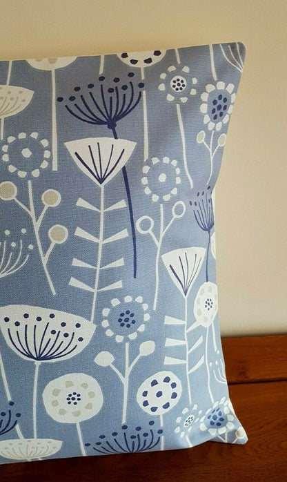 Cushion Cover Blue 10" 12" 14" 16" 17" 18" 20" 22" 24" 26" Fryetts Bergen Scandinavian Floral Design 100% Cotton Handmade - CushionCoverAndDecor