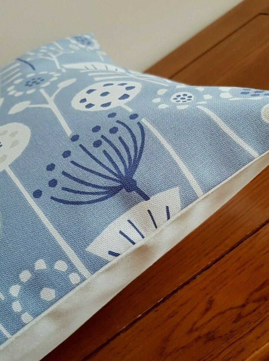 Cushion Cover Blue 10" 12" 14" 16" 17" 18" 20" 22" 24" 26" Fryetts Bergen Scandinavian Floral Design 100% Cotton Handmade - CushionCoverAndDecor