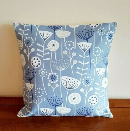 Cushion Cover Blue 10" 12" 14" 16" 17" 18" 20" 22" 24" 26" Fryetts Bergen Scandinavian Floral Design 100% Cotton Handmade - CushionCoverAndDecor