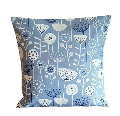 Cushion Cover Blue 10" 12" 14" 16" 17" 18" 20" 22" 24" 26" Fryetts Bergen Scandinavian Floral Design 100% Cotton Handmade - CushionCoverAndDecor