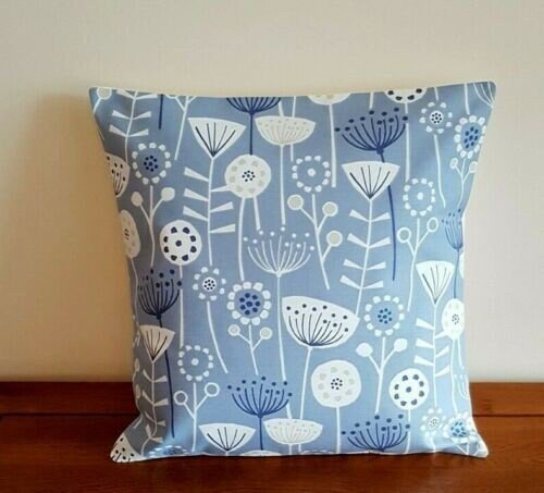 Cushion Cover Blue 10" 12" 14" 16" 17" 18" 20" 22" 24" 26" Fryetts Bergen Scandinavian Floral Design 100% Cotton Handmade - CushionCoverAndDecor