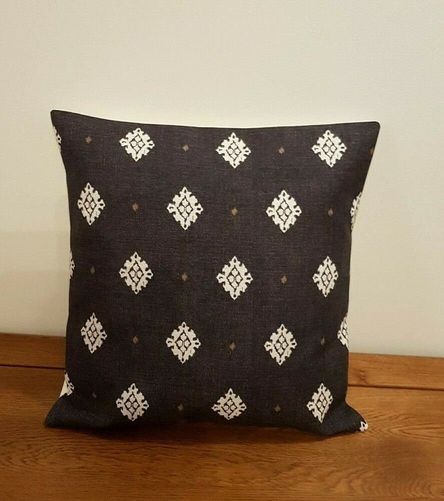 Cushion Cover Blue Beige Windsor Ebony Geometric Design 10" 12" 14" 16" 17" 18" 20" 22" 24" 26" Cotton Mix Handmade - CushionCoverAndDecor