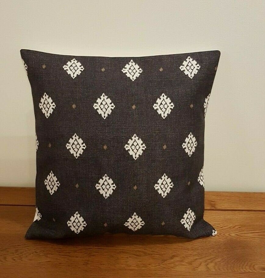 Cushion Cover Blue Beige Windsor Ebony Geometric Design 10" 12" 14" 16" 17" 18" 20" 22" 24" 26" Cotton Mix Handmade - CushionCoverAndDecor