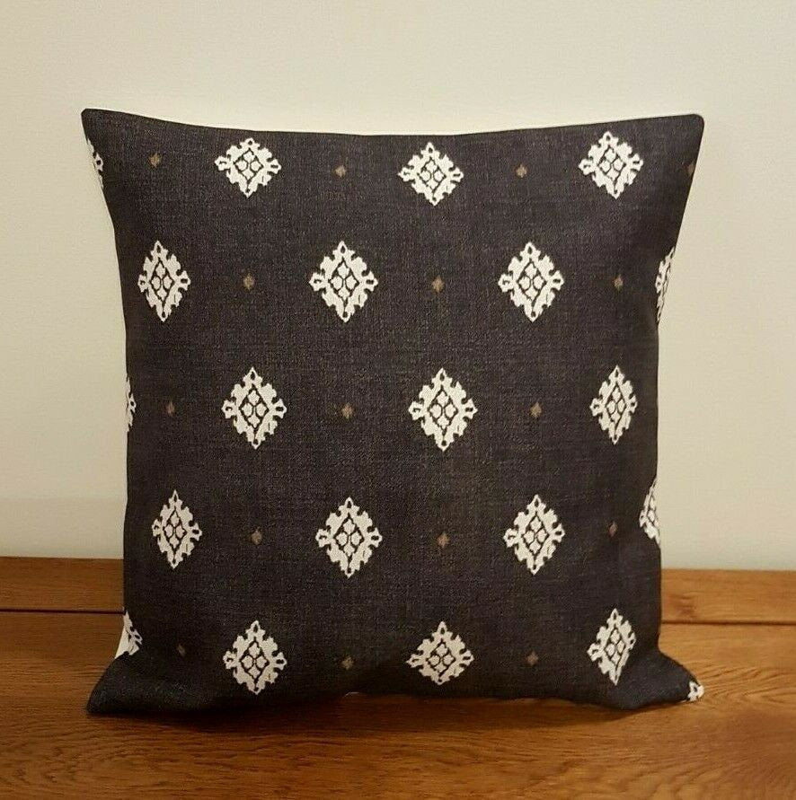 Cushion Cover Blue Beige Windsor Ebony Geometric Design 10" 12" 14" 16" 17" 18" 20" 22" 24" 26" Cotton Mix Handmade - CushionCoverAndDecor