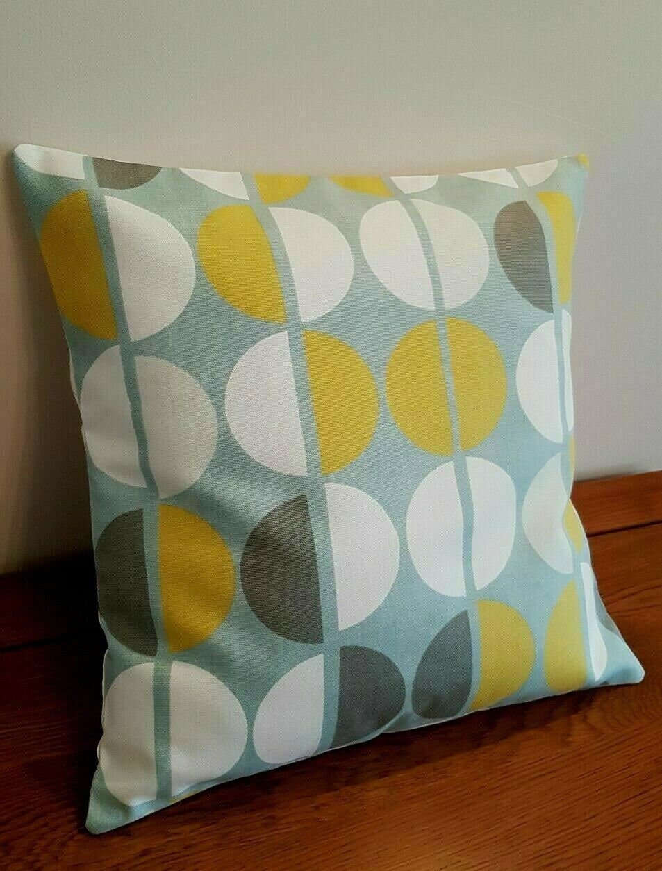 Cushion Cover Blue Duck-Egg Safron White Half Circle Geometric Design 10" 12" 14" 16" 17" 18" 20" 22" 24" 26" Handmade 100% Cotton - CushionCoverAndDecor