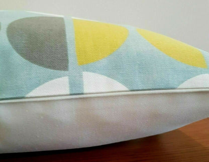 Cushion Cover Blue Duck-Egg Safron White Half Circle Geometric Design 10" 12" 14" 16" 17" 18" 20" 22" 24" 26" Handmade 100% Cotton - CushionCoverAndDecor