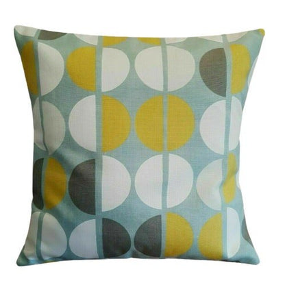 Cushion Cover Blue Duck-Egg Safron White Half Circle Geometric Design 10" 12" 14" 16" 17" 18" 20" 22" 24" 26" Handmade 100% Cotton - CushionCoverAndDecor