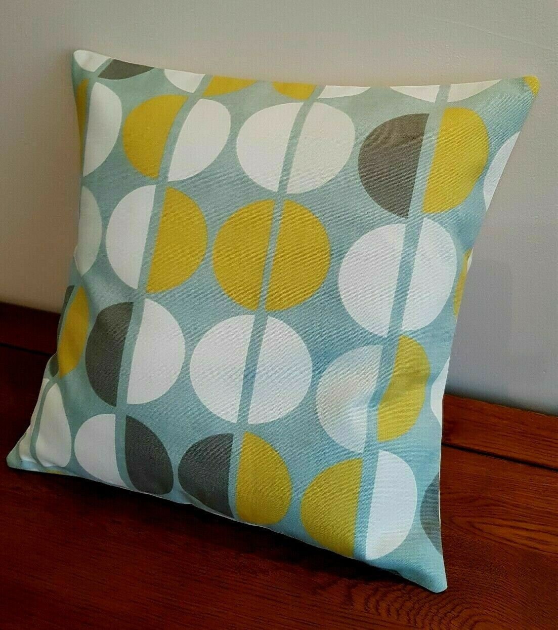 Cushion Cover Blue Duck-Egg Safron White Half Circle Geometric Design 10" 12" 14" 16" 17" 18" 20" 22" 24" 26" Handmade 100% Cotton - CushionCoverAndDecor