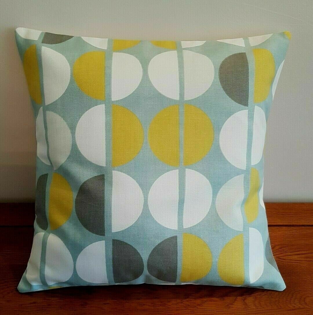 Cushion Cover Blue Duck-Egg Safron White Half Circle Geometric Design 10" 12" 14" 16" 17" 18" 20" 22" 24" 26" Handmade 100% Cotton - CushionCoverAndDecor