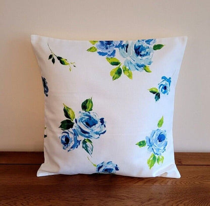 Cushion Cover Blue Rose Floral Design 10" 12" 14" 16" 17" 18" 20" 22" 24" 26" Handmade 100% Cotton - CushionCoverAndDecor