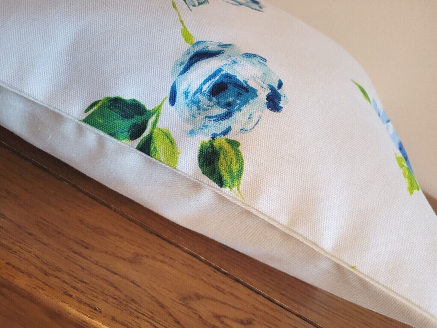 Cushion Cover Blue Rose Floral Design 10" 12" 14" 16" 17" 18" 20" 22" 24" 26" Handmade 100% Cotton - CushionCoverAndDecor