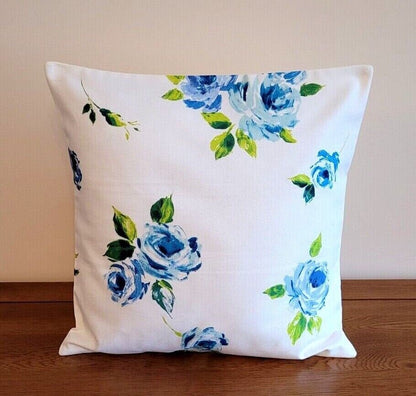 Cushion Cover Blue Rose Floral Design 10" 12" 14" 16" 17" 18" 20" 22" 24" 26" Handmade 100% Cotton - CushionCoverAndDecor