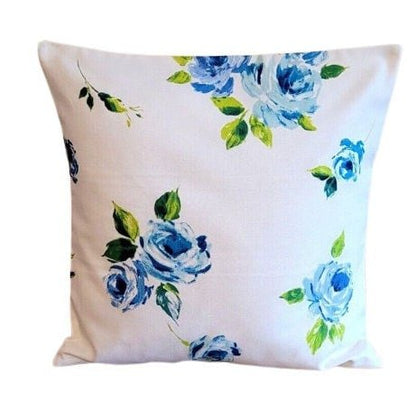 Cushion Cover Blue Rose Floral Design 10" 12" 14" 16" 17" 18" 20" 22" 24" 26" Handmade 100% Cotton - CushionCoverAndDecor