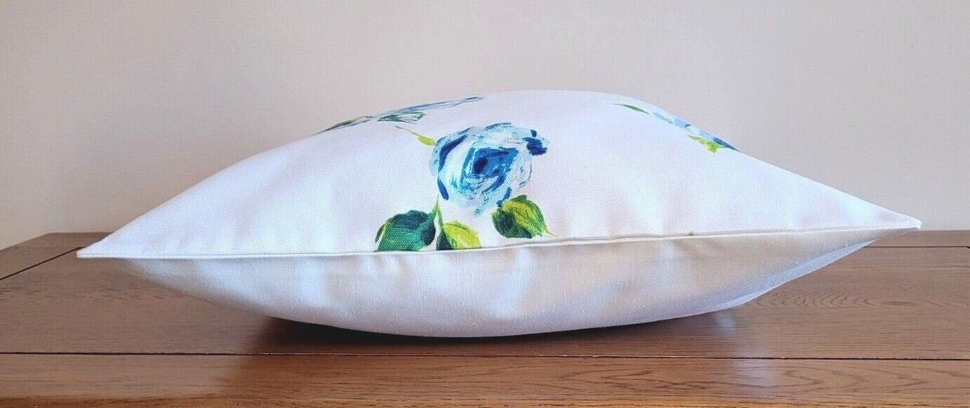 Cushion Cover Blue Rose Floral Design 10" 12" 14" 16" 17" 18" 20" 22" 24" 26" Handmade 100% Cotton - CushionCoverAndDecor