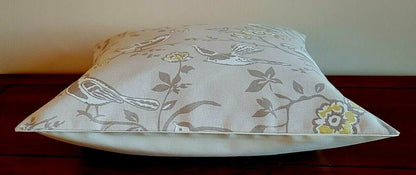 Cushion Cover Bramber Beige Yellow Birds Floral Design Design 10" 12" 14" 16" 17" 18" 20" 22" 24" 26" Ashley Wilde Handmade 100% Cotton - CushionCoverAndDecor