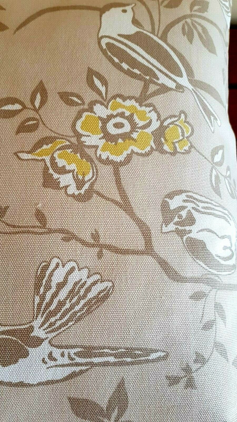 Cushion Cover Bramber Beige Yellow Birds Floral Design Design 10" 12" 14" 16" 17" 18" 20" 22" 24" 26" Ashley Wilde Handmade 100% Cotton - CushionCoverAndDecor