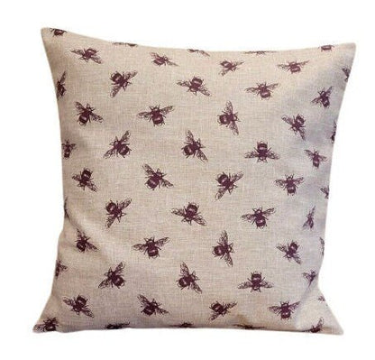 Cushion Cover Bumble Bee Purple Linen Look Design , Decorative Pillow Cover UK 10" 12" 14" 16" 17" 18" 20" 22" 24" 26" Handmade 100% Cotton - CushionCoverAndDecor