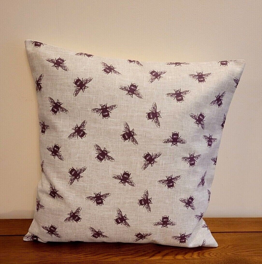 Cushion Cover Bumble Bee Purple Linen Look Design , Decorative Pillow Cover UK 10" 12" 14" 16" 17" 18" 20" 22" 24" 26" Handmade 100% Cotton - CushionCoverAndDecor