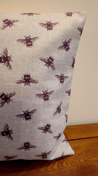 Cushion Cover Bumble Bee Purple Linen Look Design , Decorative Pillow Cover UK 10" 12" 14" 16" 17" 18" 20" 22" 24" 26" Handmade 100% Cotton - CushionCoverAndDecor