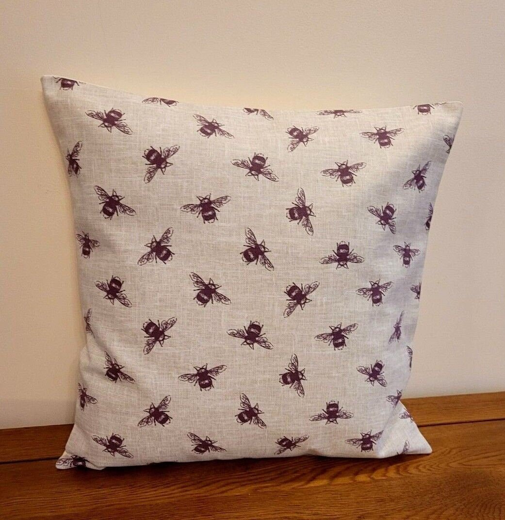 Cushion Cover Bumble Bee Purple Linen Look Design , Decorative Pillow Cover UK 10" 12" 14" 16" 17" 18" 20" 22" 24" 26" Handmade 100% Cotton - CushionCoverAndDecor