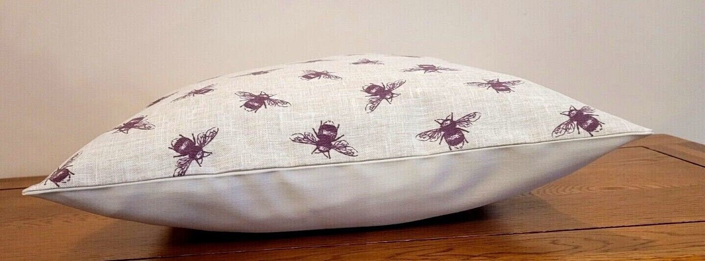 Cushion Cover Bumble Bee Purple Linen Look Design , Decorative Pillow Cover UK 10" 12" 14" 16" 17" 18" 20" 22" 24" 26" Handmade 100% Cotton - CushionCoverAndDecor