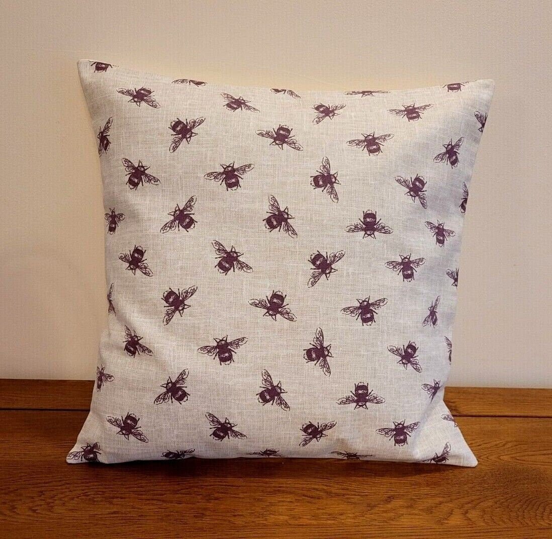 Cushion Cover Bumble Bee Purple Linen Look Design , Decorative Pillow Cover UK 10" 12" 14" 16" 17" 18" 20" 22" 24" 26" Handmade 100% Cotton - CushionCoverAndDecor