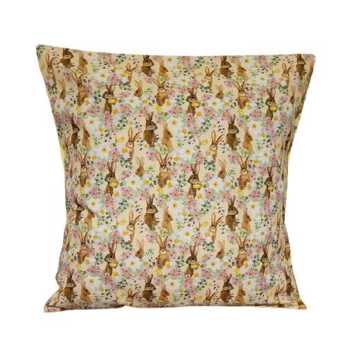 Cushion Cover Bunny Flowers Yellow Pink Purple Design , Easter Cushion cover 10" 12" 14" 16" 17" 18" 20" 22" 24" 26" Handmade 100% Cotton - CushionCoverAndDecor