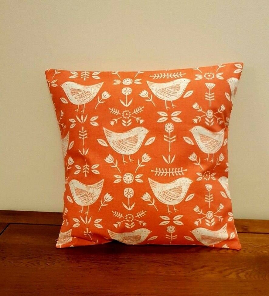 Cushion Cover Burnt Orange Bird Design 10" 12" 14" 16" 17" 18" 20" 22" 24" 26" Fryetts Narvik 100% Cotton Handmade - CushionCoverAndDecor