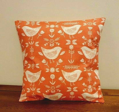 Cushion Cover Burnt Orange Bird Design 10" 12" 14" 16" 17" 18" 20" 22" 24" 26" Fryetts Narvik 100% Cotton Handmade - CushionCoverAndDecor