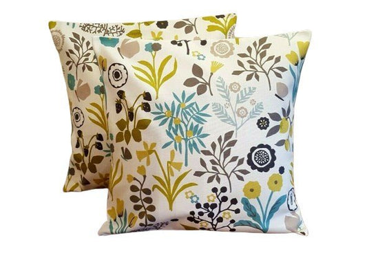 Cushion Cover Chartreuse Charcoal Green Blue Floral - CushionCoverAndDecor