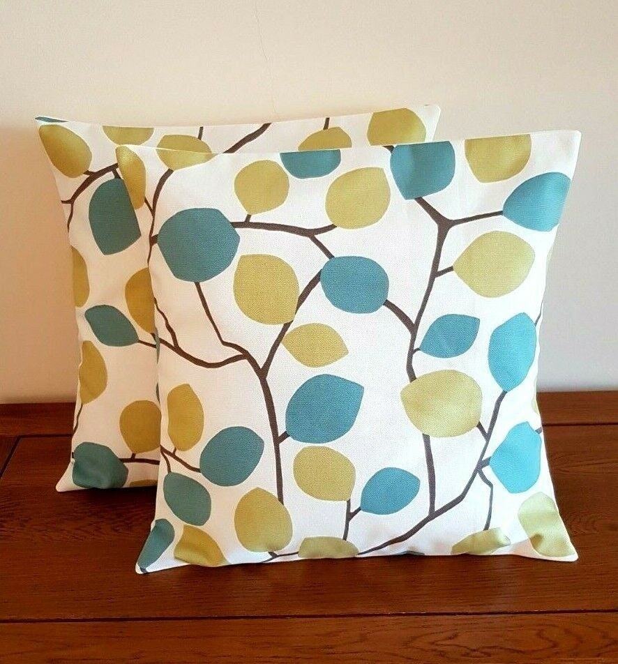 Cushion Cover Clarke & Clarke Nissa Wasabi Green Blue Leaves Design 10" 12" 14" 16" 17" 18" 20" 22" 24" 26"Handmade 100% Cotton - CushionCoverAndDecor