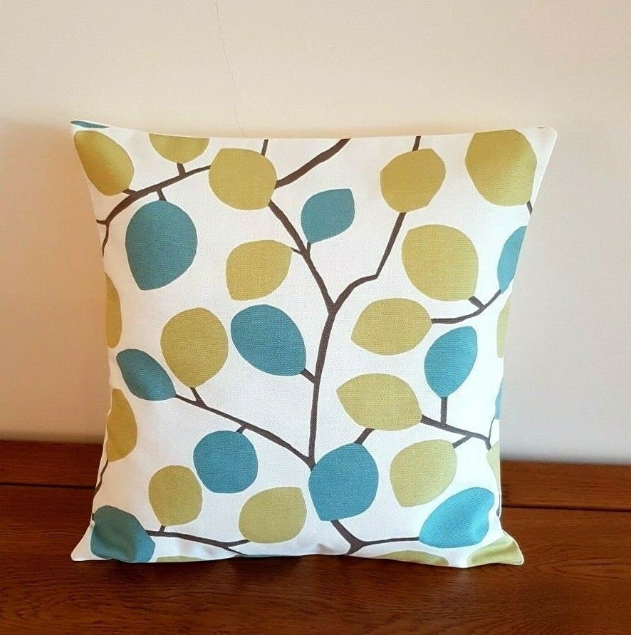 Cushion Cover Clarke & Clarke Nissa Wasabi Green Blue Leaves Design 10" 12" 14" 16" 17" 18" 20" 22" 24" 26"Handmade 100% Cotton - CushionCoverAndDecor