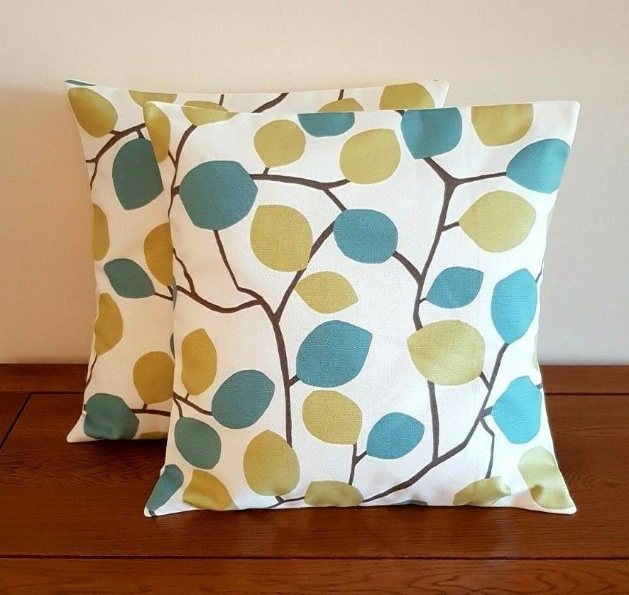 Cushion Cover Clarke & Clarke Nissa Wasabi Green Blue Leaves Design 10" 12" 14" 16" 17" 18" 20" 22" 24" 26"Handmade 100% Cotton - CushionCoverAndDecor