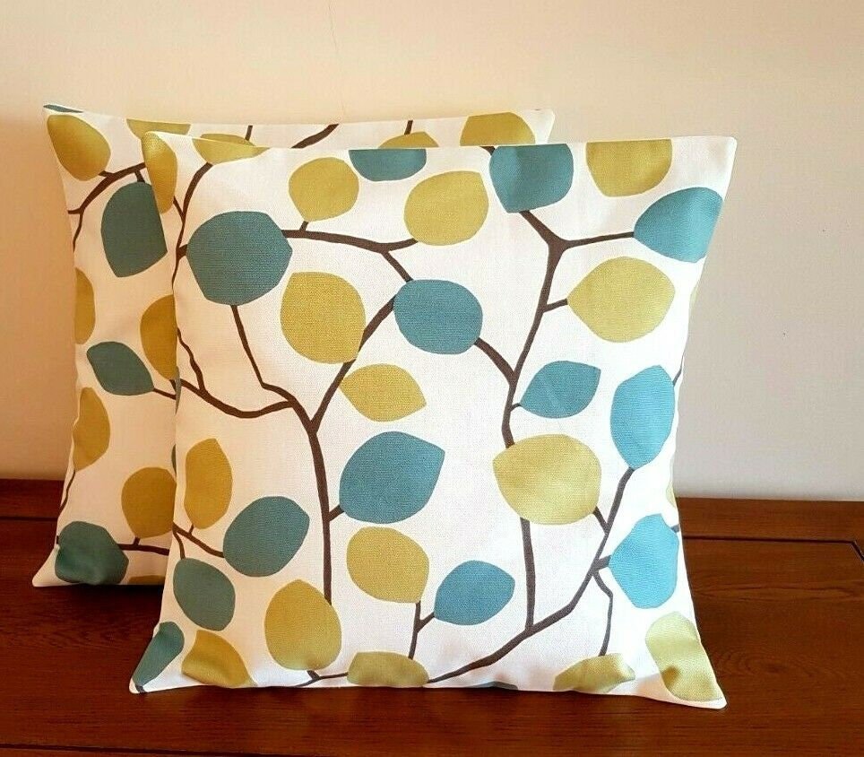 Cushion Cover Clarke & Clarke Nissa Wasabi Green Blue Leaves Design 10" 12" 14" 16" 17" 18" 20" 22" 24" 26"Handmade 100% Cotton - CushionCoverAndDecor