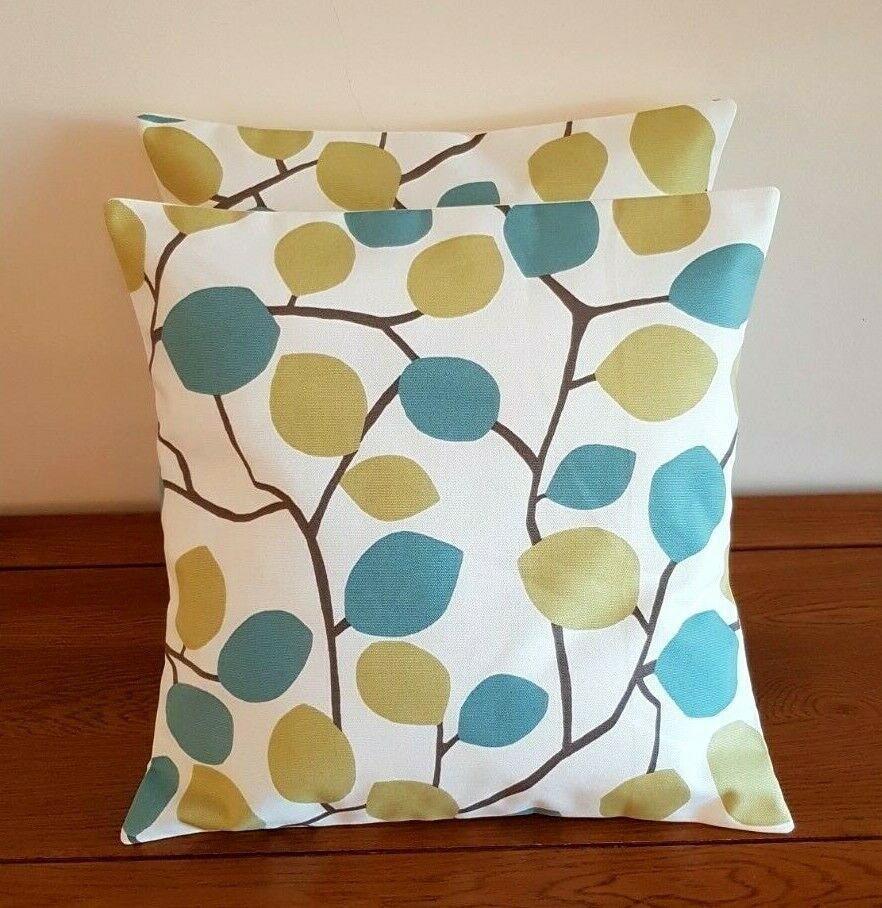 Cushion Cover Clarke & Clarke Nissa Wasabi Green Blue Leaves Design 10" 12" 14" 16" 17" 18" 20" 22" 24" 26"Handmade 100% Cotton - CushionCoverAndDecor