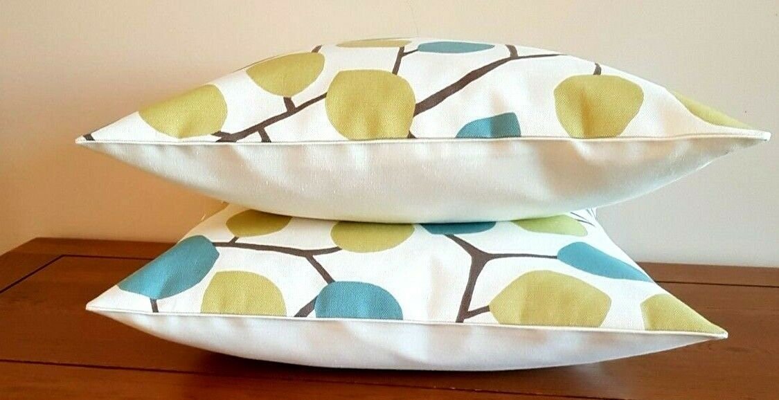 Cushion Cover Clarke & Clarke Nissa Wasabi Green Blue Leaves Design 10" 12" 14" 16" 17" 18" 20" 22" 24" 26"Handmade 100% Cotton - CushionCoverAndDecor