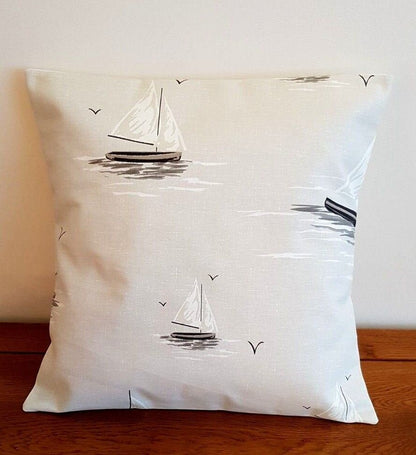 Cushion Cover Clipper Boat Beige Linen Design , Pillow Cover 10" 12" 14" 16" 17" 18" 20" 22" 24" 26" Handmade 100% Cotton - CushionCoverAndDecor