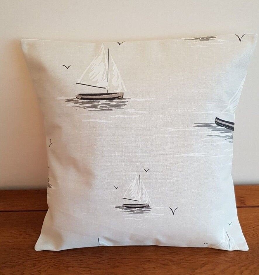 Cushion Cover Clipper Boat Beige Linen Design , Pillow Cover 10" 12" 14" 16" 17" 18" 20" 22" 24" 26" Handmade 100% Cotton - CushionCoverAndDecor