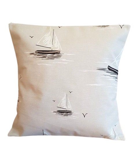 Cushion Cover Clipper Boat Beige Linen Design , Pillow Cover 10" 12" 14" 16" 17" 18" 20" 22" 24" 26" Handmade 100% Cotton - CushionCoverAndDecor