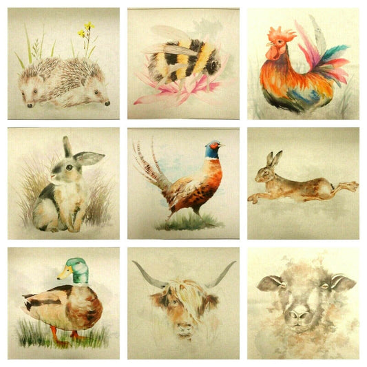 Cushion Cover Country Creatures Animal Linen-Look Cotton-Rich Fabric , Harres , Rooster , Bee , Rabbit , Duck Easter Cushion Cover - CushionCoverAndDecor