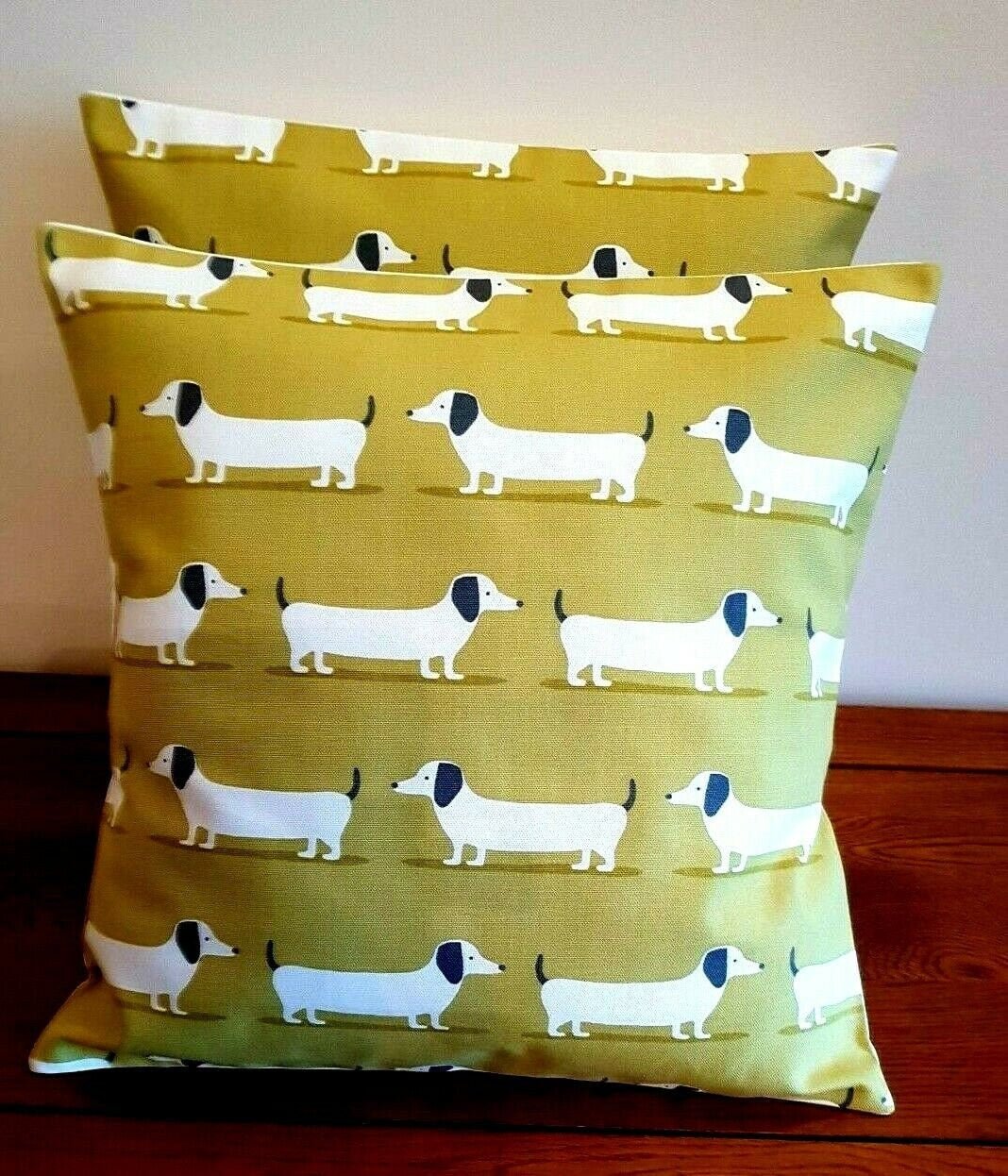 Cushion Cover Dachshund Sausage Dog Mustard Ochre Design , Decorative Pillow 10" 12" 14" 16" 17" 18" 20" 22" 24" 26" Handmade 100% Cotton - CushionCoverAndDecor