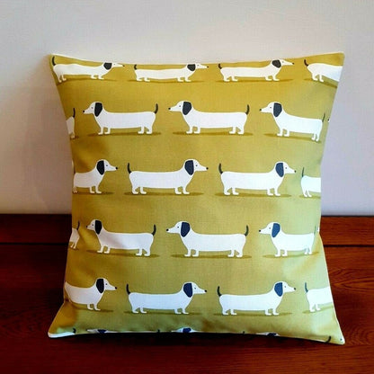 Cushion Cover Dachshund Sausage Dog Mustard Ochre Design , Decorative Pillow 10" 12" 14" 16" 17" 18" 20" 22" 24" 26" Handmade 100% Cotton - CushionCoverAndDecor