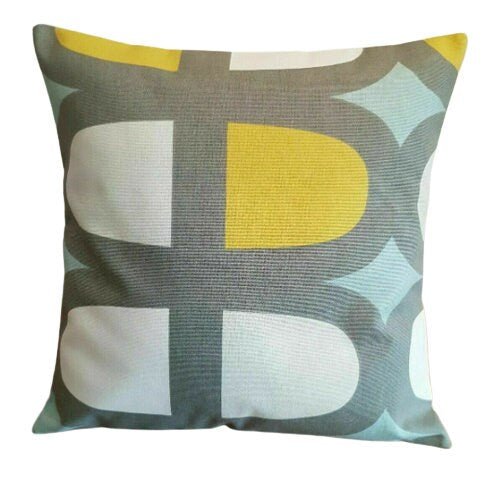 Cushion Cover Duck Egg Blue Yellow Grey Geometric , Geometric Pillow Cover 10" 12" 14" 16" 17" 18" 20" 22" 24" 26" Handmade 100% Cotton - CushionCoverAndDecor