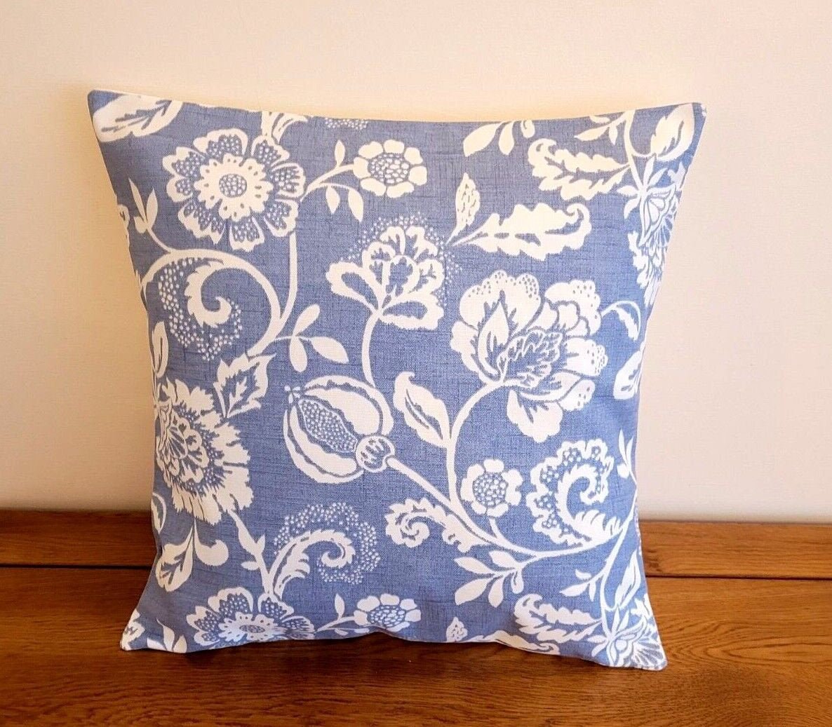 Cushion Cover Eliza Tapestry Flowers , Chambray Blue Pillow Cover , Floral Cushion 12" 14" 16" 17" 18" 20" 22" 24" 26" Handmade 100% Cotton - CushionCoverAndDecor
