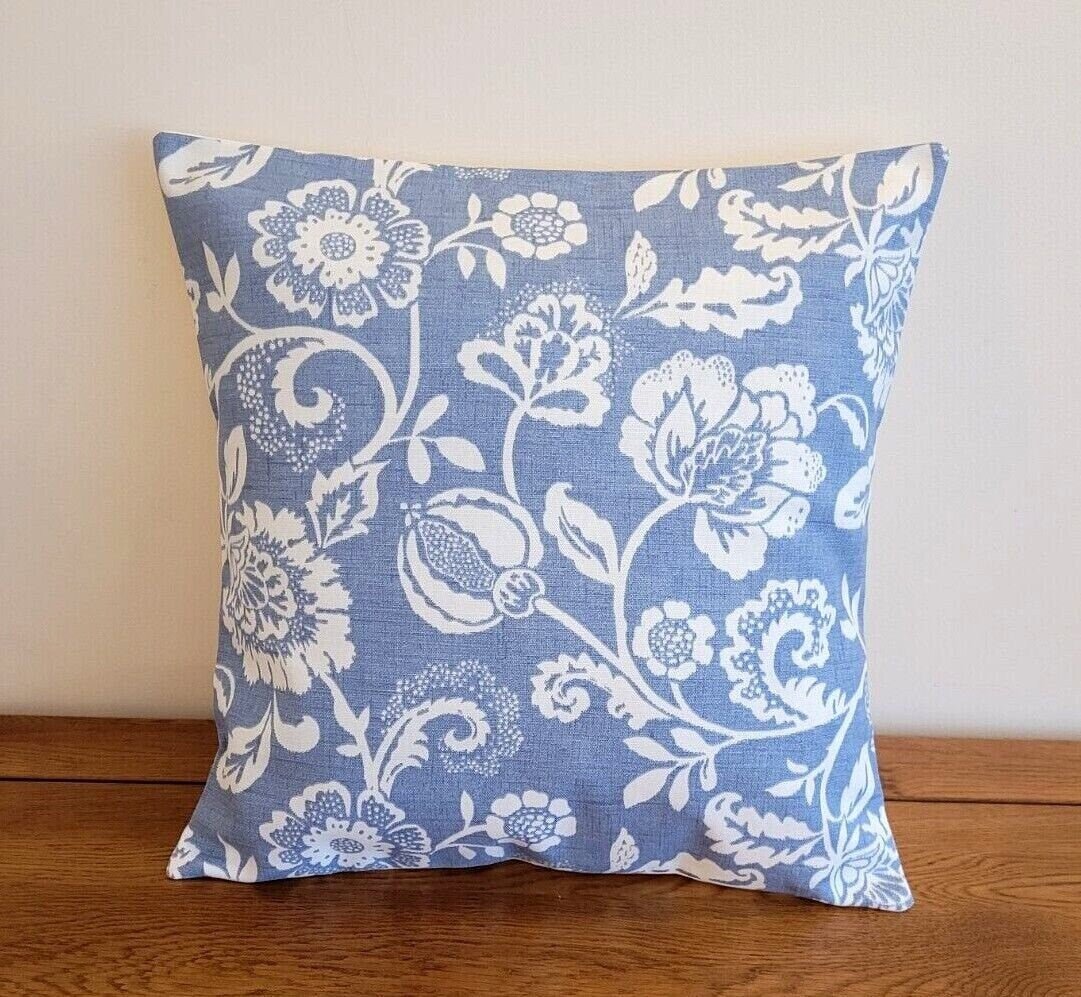 Cushion Cover Eliza Tapestry Flowers , Chambray Blue Pillow Cover , Floral Cushion 12" 14" 16" 17" 18" 20" 22" 24" 26" Handmade 100% Cotton - CushionCoverAndDecor