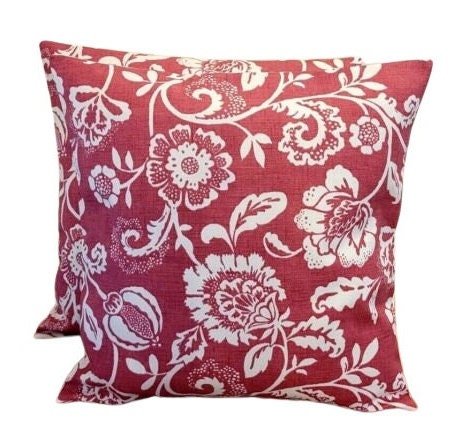 Cushion Cover Eliza Tapestry Flowers Red Raspberry Design 10" 12" 14" 16" 17" 18" 20" 22" 24" 26" Handmade 100% Cotton - CushionCoverAndDecor