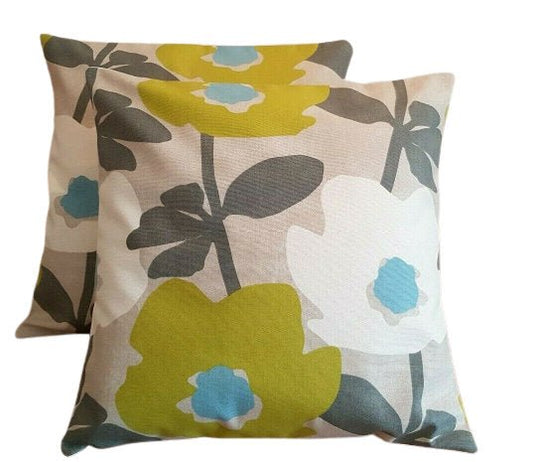 Cushion Cover Fennel Green Lime Blue Floral Design 10" 12" 14" 16" 17" 18" 20" 22" 24" 26" Prestigious Textiles Handmade 100% Cotton - CushionCoverAndDecor