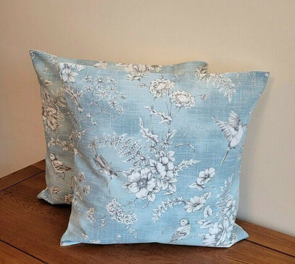 Cushion Cover Finch Toile Delft Blue Bird Design 10" 12 " 14" 16" 17" 18" 20" 22" 24" 26" , Decorative Pillow Cover ,Handmade 100% Cotton - CushionCoverAndDecor